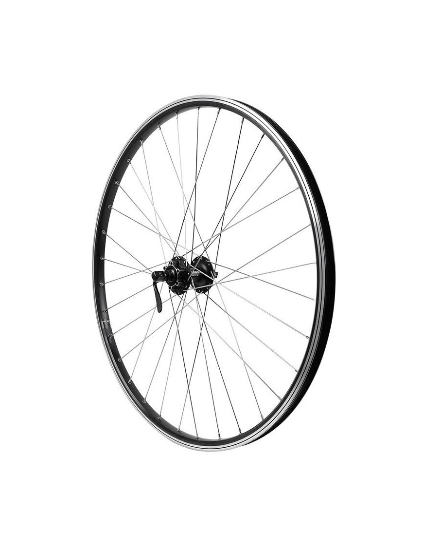 ROUE VTC PATIN BLOCAGE 700 x 35 - 28" M260 AVANT NOIR RENFORCE MOYEU SHIMANO DEORE NOIR (JANTE DOUBLE PAROI AVEC OEILLETS-RAYON