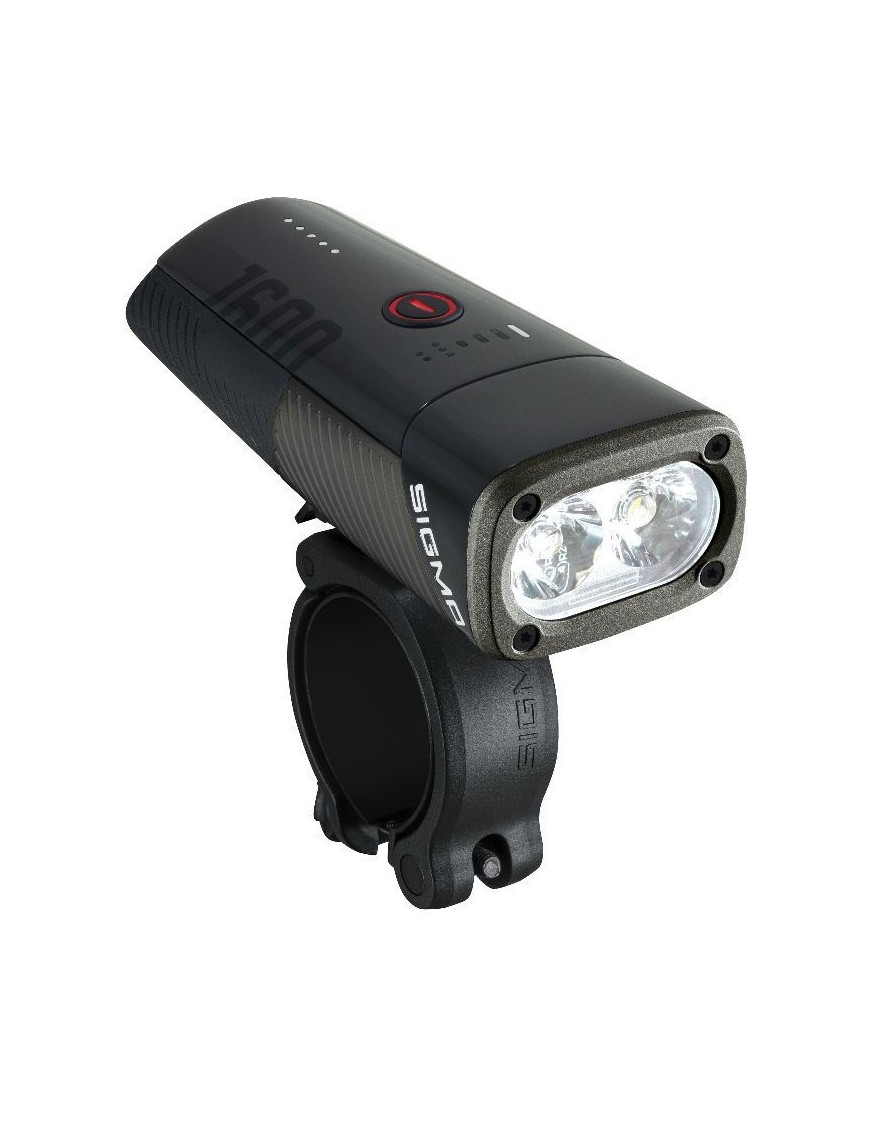 ECLAIRAGE VELO A BATTERIE AVANT SIGMA BUSTER 1600 LUMEN VISIBILITE 205M (AUTONOMIE DE 2H A 50H) BATTERIE IION RECHARGE USB- FIX