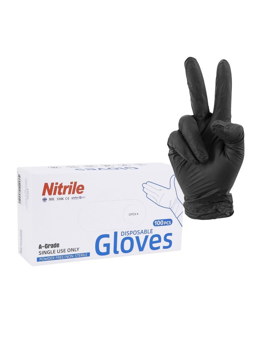 GANTS ATELIER NITRILE A USAGE UNIQUE NOIR  T9 (L)  (BOITE DE 100) (HOMOLOGUE CE 2777)  -P2R-