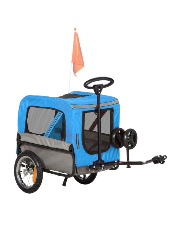REMORQUE VELO UTILITAIRE MAXI 40Kg COLORI BLEU AVEC ROUES 12" FIXATION AXE DE ROUE ARRIERE - POUR TRANSPORT CHIEN-BAGAGE - 2 OU