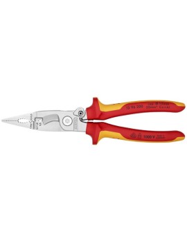 PINCE MULTIFONCTION PRO KNIPEX COMPACT CHROME POUR INSTALLATION ELECTRIQUE POIGNEE ISOLEE CERTIFIEES VDE (6 FONCTIONS) (13 96 2