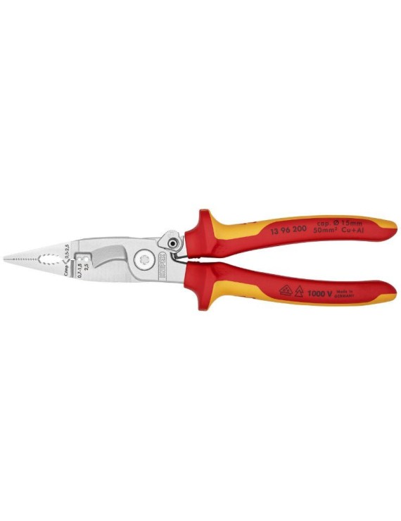 PINCE MULTIFONCTION PRO KNIPEX COMPACT CHROME POUR INSTALLATION ELECTRIQUE POIGNEE ISOLEE CERTIFIEES VDE (6 FONCTIONS) (13 96 2