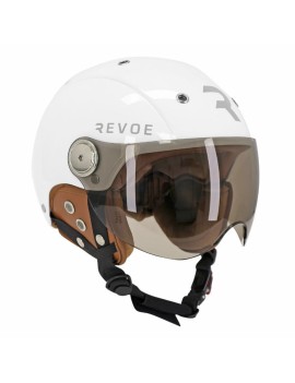 CASQUE VELO ADULTE REVOE PREMIUM URBAIN-CITY BLANC SKY TAILLE 57-58 VISIERE REGLABLE, PROTECTION OREILLE AMOVIBLE (VENDU EN BOI