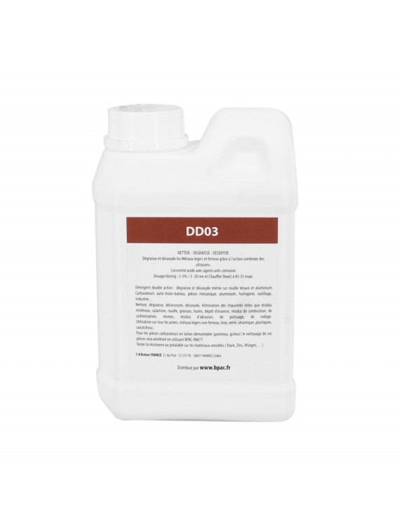 DETERGENT NETTOYEUR-BAC ULTRASONS PROFESSIONNEL DD03 1L (DEGRAISSE + DESOXYDE - PRODUIT SURPUISSANT) (A DILUER 2 A 5%)