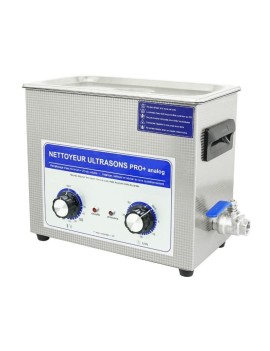 NETTOYEUR-BAC ULTRASONS PROFESSIONNEL ANALOGIQUE  6L 180 WATTS AVEC VANNE DE VIDANGE (300x150x150mm) (QUALITE PREMIUM)