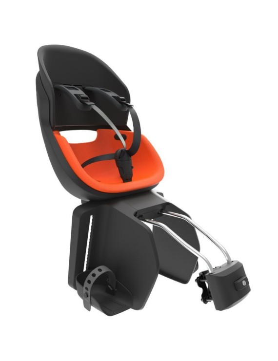 PORTE BEBE-SIEGE ENFANT ARRIERE PRODIGEE ICON A FIXER SUR CADRE NOIR COUSSIN ORANGE AVEC SERRURE (JUSQU'A 22 Kg MAX) (HOMOLOGUE