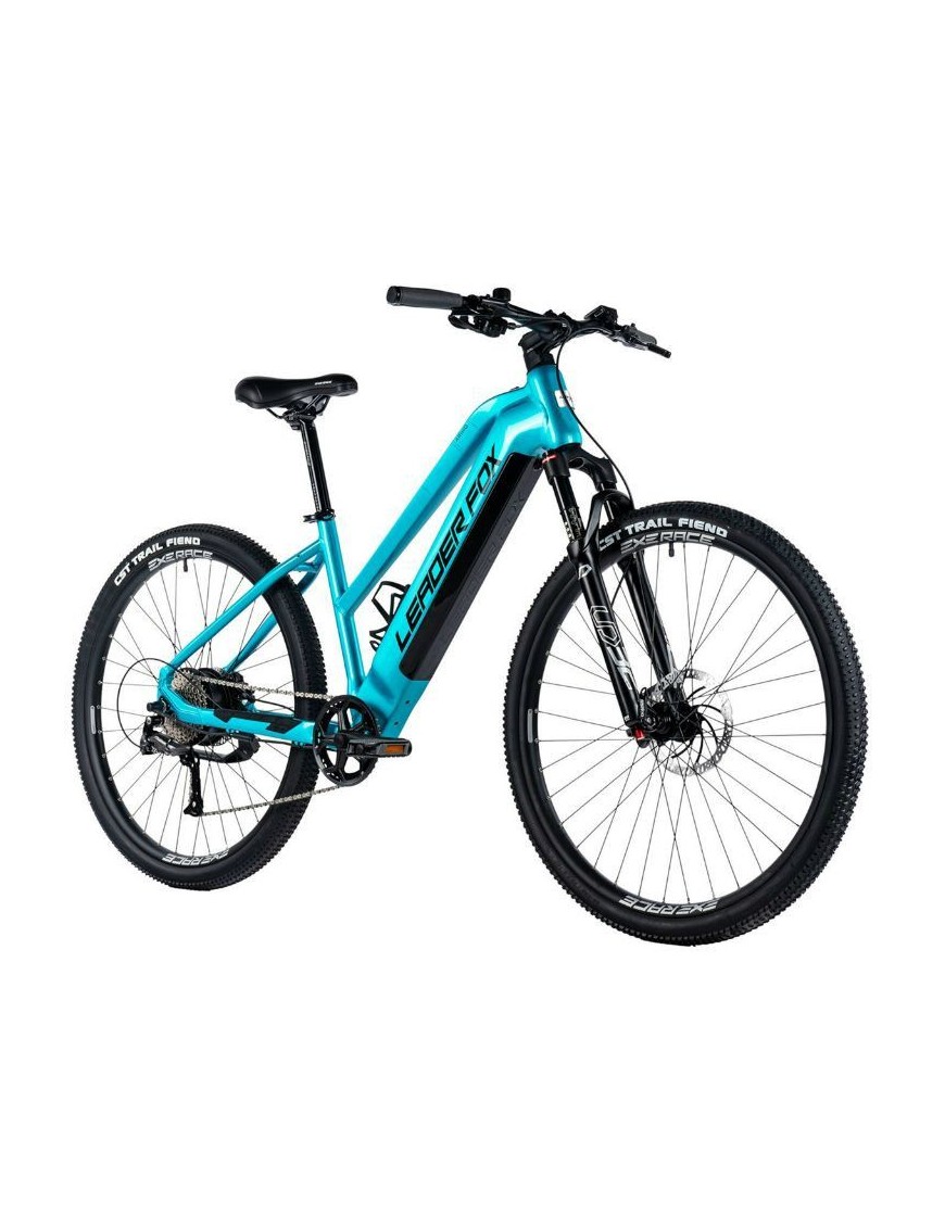 VELO ELECTRIQUE-VAE VTT 29 LEADER FOX ARIMO 2024 FEMME BLEU CLAIR 9V MOTEUR ROUE AR BAFANG 36V 45Nm BATTERIE 20Ah (16,5'' - H43