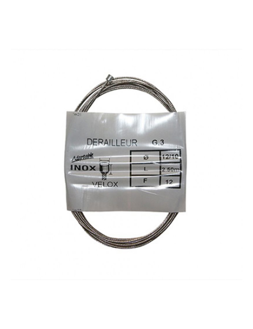 CABLE DE DERAILLEUR VELOX INOX POUR SHIMANO 2,50M  (BOITE DE 25 CABLES) 12-10 12 FILS
