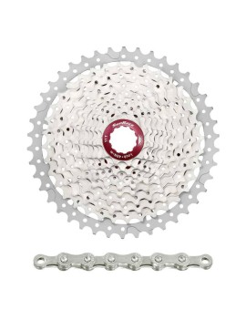 CASSETTE ET CHAINE (PACK) 11V. SUNRACE MS8 11-46 VTT POUR SHIMANO METALLIC ARGENT ET CHAINE CN11A 126 MAILLONS (LIVRE EN BOITE)