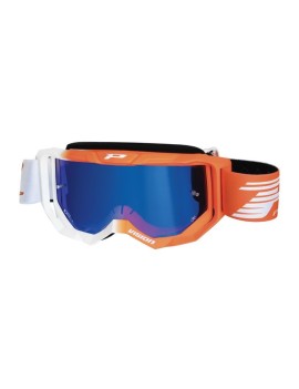 MASQUE-LUNETTES CROSS PROGRIP 3300 FL VISION MULTILAYERED BLANC-ORANGE FLUO ECRAN MIROIR BLEU ANTI-RAYURES-ANTI U.V.-ANTI-BUEE 