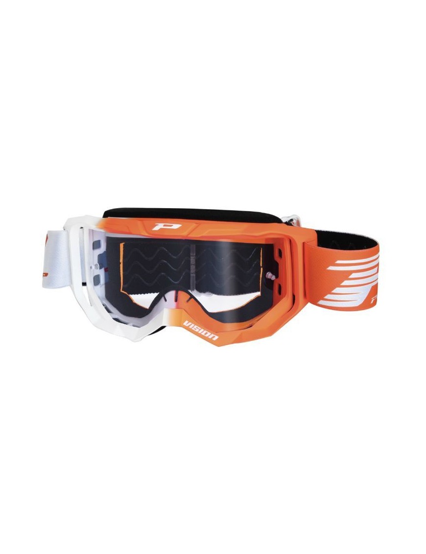 MASQUE-LUNETTES CROSS PROGRIP 3300 TR VISION BLANC-ORANGE FLUO ECRAN TRANSPARENT ANTI-RAYURES-ANTI U.V.-ANTI-BUEE (HOMOLOGUE CE