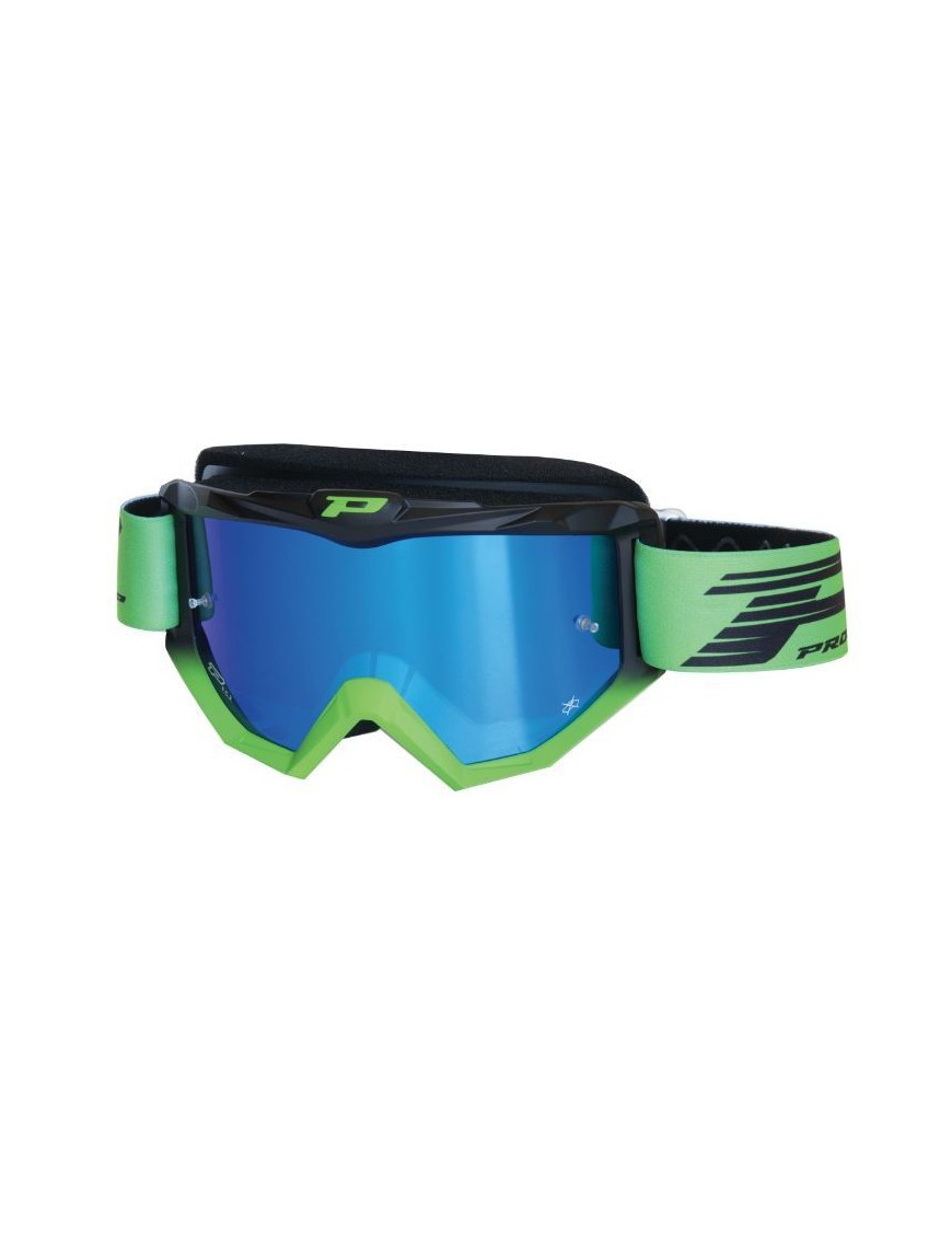 MASQUE-LUNETTES CROSS PROGRIP 3201 FL ATZAKI MULTILAYERED NOIR-VERT ECRAN MIROIR BLEU ANTI-RAYURES-ANTI U.V. COMPATIBLE AVEC PO