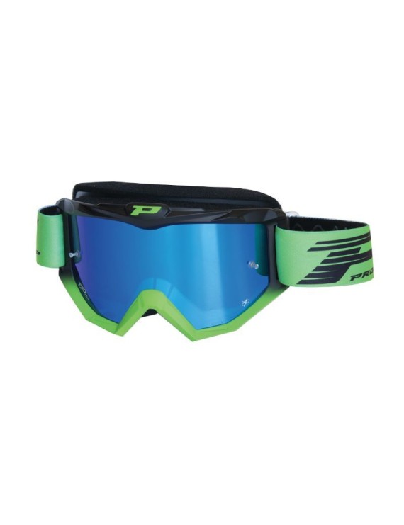 MASQUE-LUNETTES CROSS PROGRIP 3201 FL ATZAKI MULTILAYERED NOIR-VERT ECRAN MIROIR BLEU ANTI-RAYURES-ANTI U.V. COMPATIBLE AVEC PO