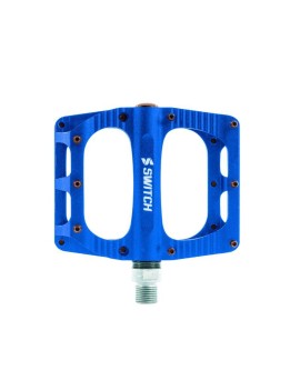 PEDALE VTT PLATEFORME DESCENTE - BMX SWITCH FREERIDE ALU CNC BLEU FILETAGE 9-16 AVEC PICOTS (PAIRE) 100x90mm