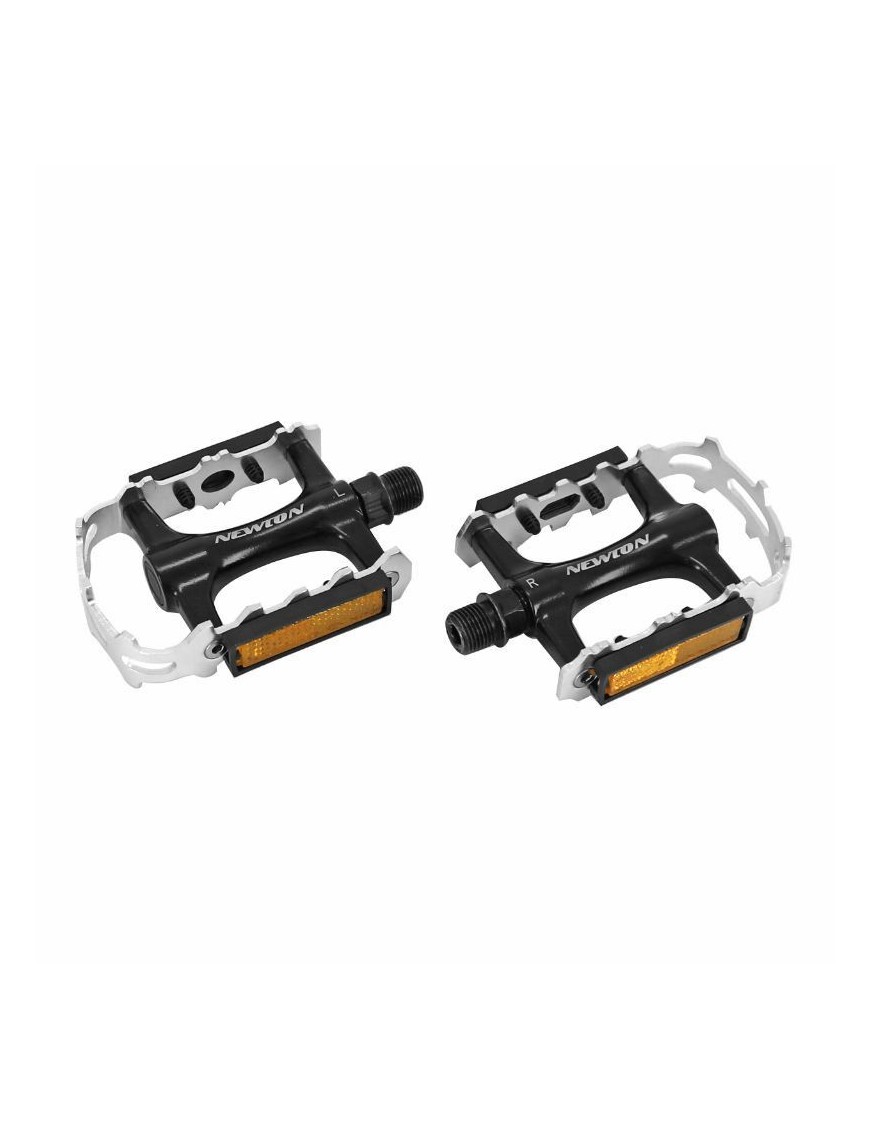 PEDALE VTT ALU NEWTON NOIR CAGE ALU ARGENT 9-16" ROULEMENT DU (PAIRE)
