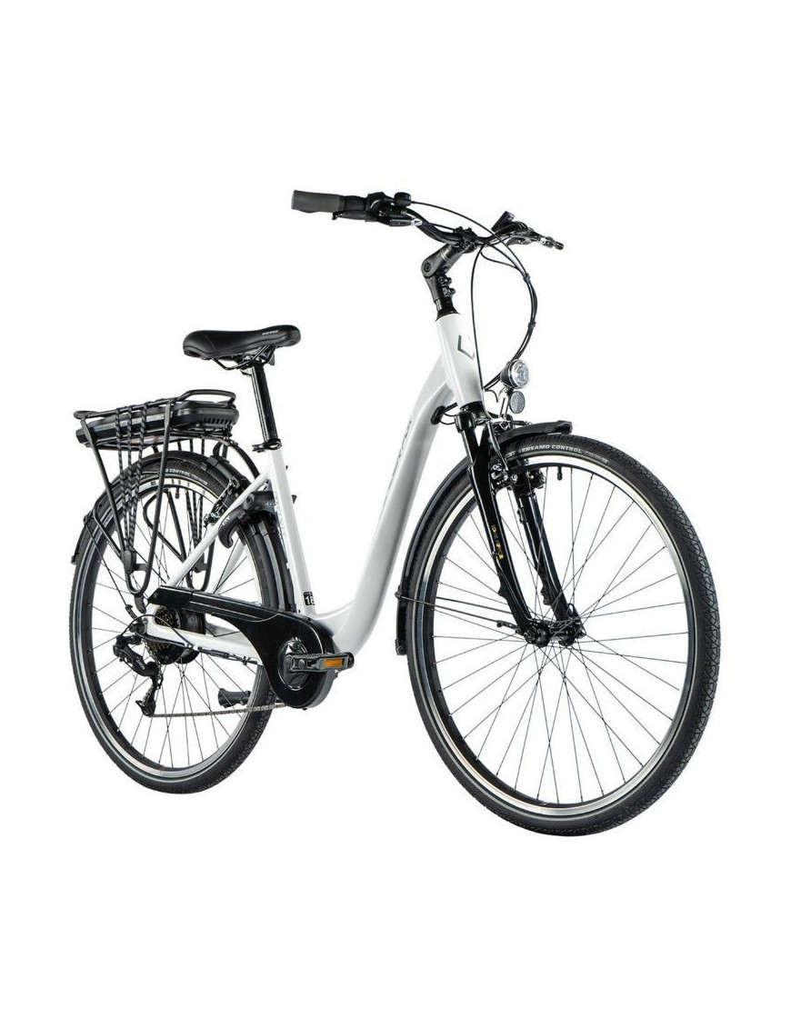 VELO ELECTRIQUE-VAE CITY 28 LEADER FOX PARK 2024 MIXTE BLANC BRILLANT 7V MOTEUR ROUE AR BAFANG 36V 45Nm BATTERIE 15Ah (18'' - H