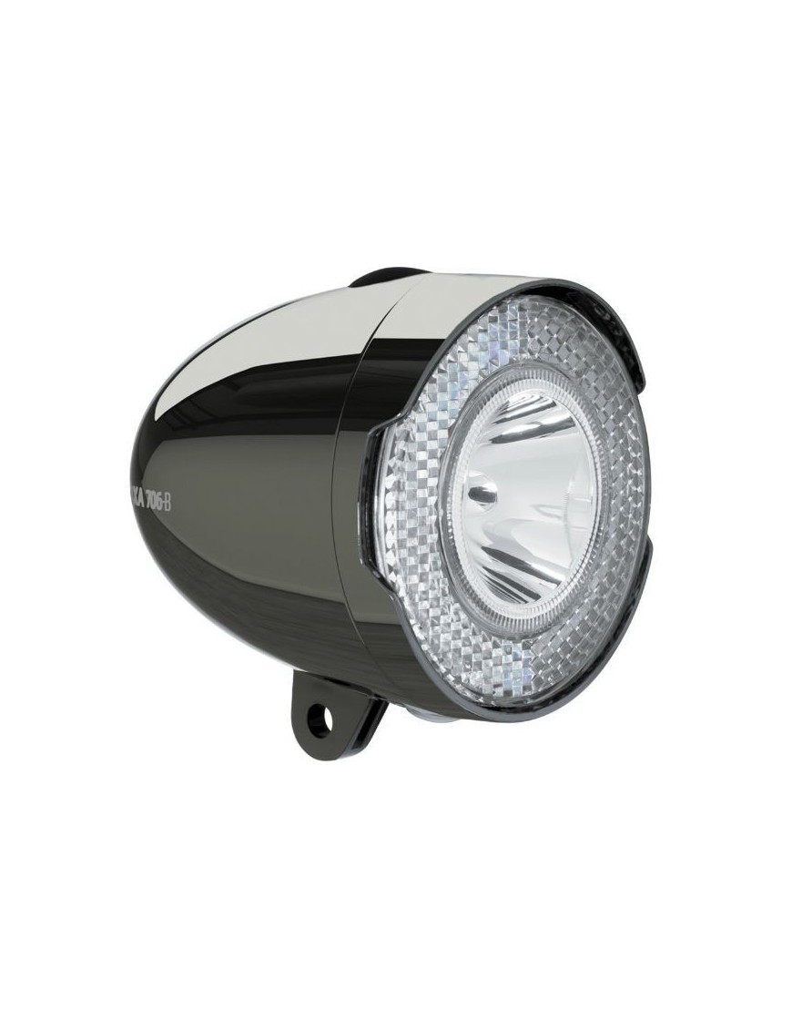 ECLAIRAGE VELO A PILE AVANT SUR GARDE-BOUE - PATTE AXA CLASSIC 706 LED 15 LUX NOIR AVEC INTERRUPTEUR LIVRE AVEC 3 PILES AAA