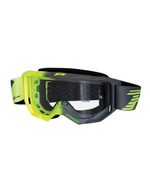 MASQUE-LUNETTES CROSS PROGRIP 3300 TR VISION JAUNE FLUO-GRIS ECRAN TRANSPARENT ANTI-RAYURES-ANTI U.V.-ANTI-BUEE (HOMOLOGUE CE-E