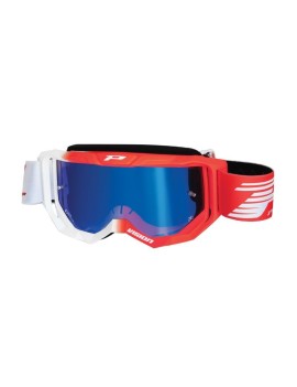 MASQUE-LUNETTES CROSS PROGRIP 3300 FL VISION BLANC-ROUGE ECRAN MIROIR LIGHT SENSITIVE ANTI-RAYURES-ANTI U.V.-ANTI-BUEE (HOMOLOG