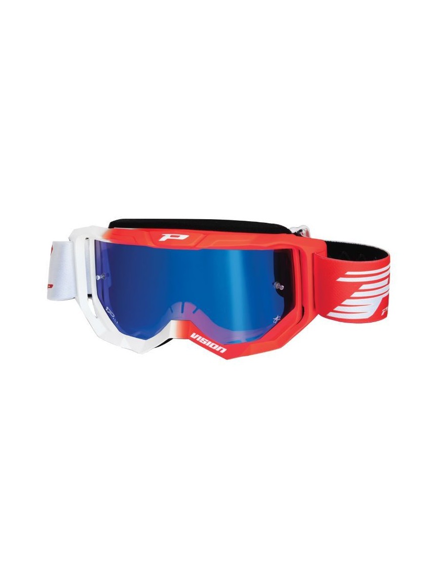 MASQUE-LUNETTES CROSS PROGRIP 3300 FL VISION BLANC-ROUGE ECRAN MIROIR LIGHT SENSITIVE ANTI-RAYURES-ANTI U.V.-ANTI-BUEE (HOMOLOG