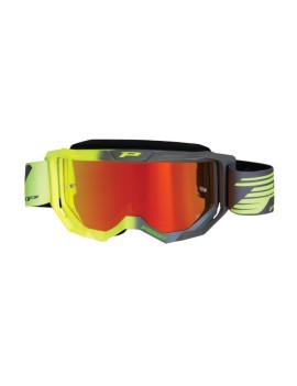 MASQUE-LUNETTES CROSS PROGRIP 3300 FL VISION JAUNE FLUO-GRIS ECRAN MIROIR LIGHT SENSITIVE ANTI-RAYURES-ANTI U.V.-ANTI-BUEE (HOM