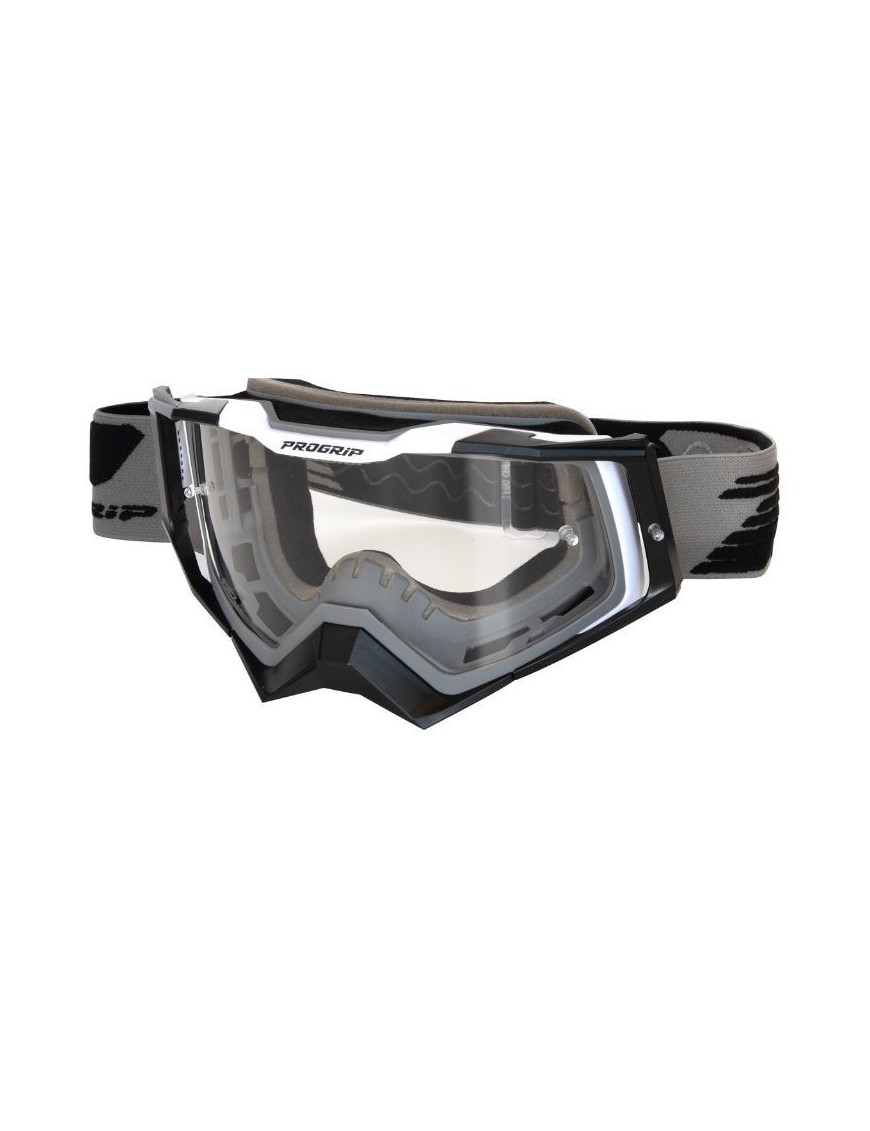 MASQUE-LUNETTES CROSS PROGRIP 3309 TR RAPID GRIS-NOIR-BLANC ECRAN TRANSPARENT ANTI-RAYURES-ANTI U.V.-ANTI-BUEE (HOMOLOGUE CE-EN