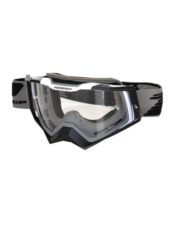 MASQUE-LUNETTES CROSS PROGRIP 3309 TR RAPID GRIS-NOIR-BLANC ECRAN TRANSPARENT ANTI-RAYURES-ANTI U.V.-ANTI-BUEE (HOMOLOGUE CE-EN