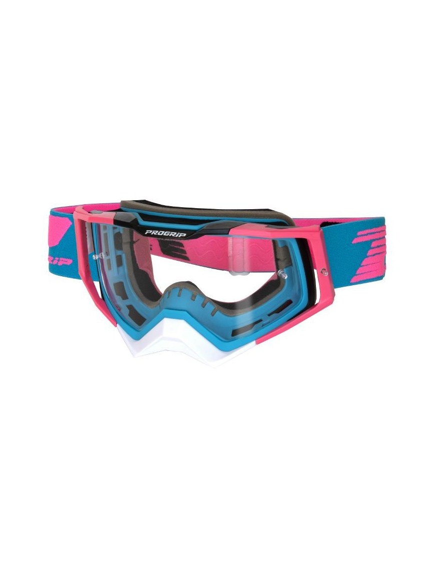 MASQUE-LUNETTES CROSS PROGRIP 3309 TR RAPID BLEU CLAIR-FUCHSIA-NOIR ECRAN TRANSPARENT ANTI-RAYURES-ANTI U.V.-ANTI-BUEE (HOMOLOG