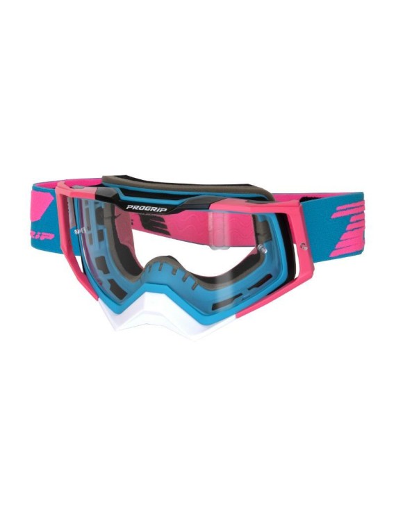 MASQUE-LUNETTES CROSS PROGRIP 3309 TR RAPID BLEU CLAIR-FUCHSIA-NOIR ECRAN TRANSPARENT ANTI-RAYURES-ANTI U.V.-ANTI-BUEE (HOMOLOG