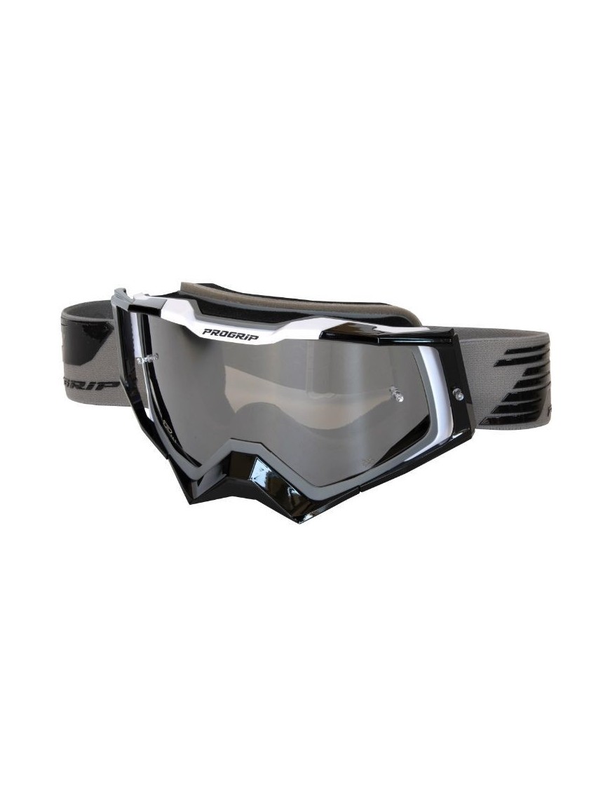 MASQUE-LUNETTES CROSS PROGRIP 3309 FL RAPID GRIS-NOIR-BLANC ECRAN MIROIR LIGHT SENSITIVE ANTI-RAYURES-ANTI U.V.-ANTI-BUEE (HOMO