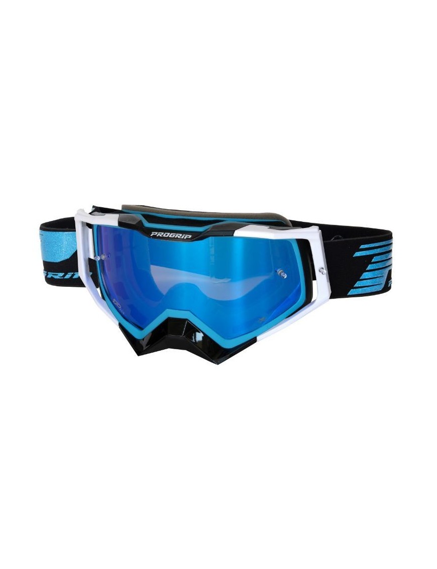 MASQUE-LUNETTES CROSS PROGRIP 3309 FL RAPID BLEU CLAIR-NOIR-BLANC ECRAN MIROIR LIGHT SENSITIVE ANTI-RAYURES-ANTI U.V.-ANTI-BUEE