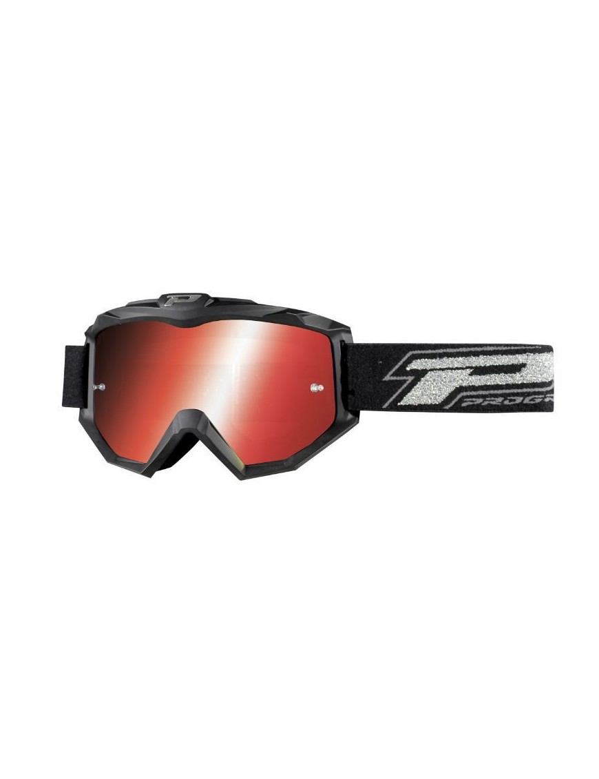 MASQUE-LUNETTES CROSS PROGRIP 3204 FL NOIR MAT ECRAN MIROIR ROUGE ANTI-RAYURES-ANTI U.V.-ANTI-BUEE (HOMOLOGUE CE-EN-N° AC-1406