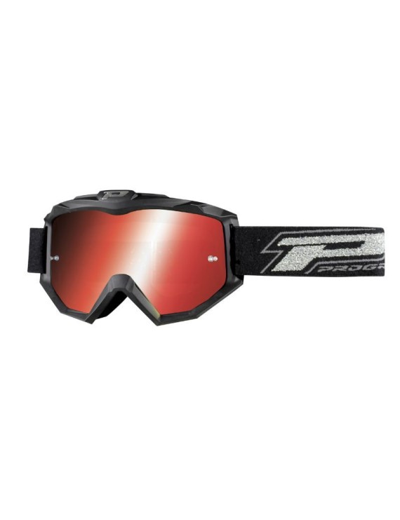 MASQUE-LUNETTES CROSS PROGRIP 3204 FL NOIR MAT ECRAN MIROIR ROUGE ANTI-RAYURES-ANTI U.V.-ANTI-BUEE (HOMOLOGUE CE-EN-N° AC-1406