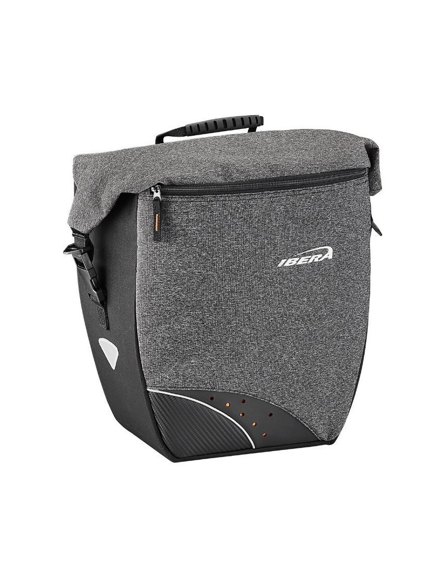 SACOCHE ARRIERE VELO LATERALE IBERA PRO GRISE 30L FIXATION SYSTEME PAKRAK SIDE (32x16x34cm) - COMPATIBLE AVEC PORTE BAGAGE 2056