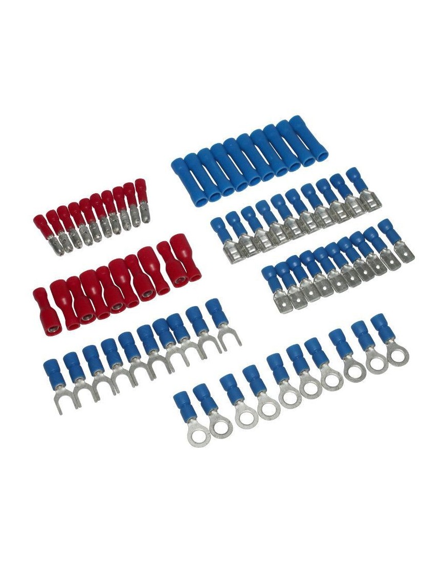 COSSE ELECTRIQUE PRE-ISOLEE UNIVERSELLE BLEU + ROUGE POUR FIL 0,5 à 2,5 mm²  (ASSORTIMENT SACHET DE 70 PIECES)  -P2R-