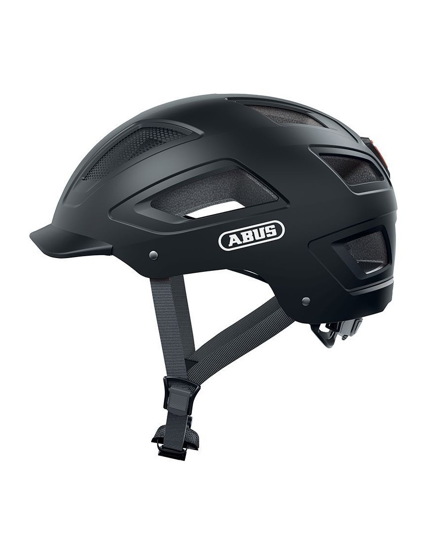 CASQUE VELO ADULTE ABUS URBAIN HYBAN 2.0 VELOURS NOIR ECLAIRAGE INTEGRE TAILLE XL (58-63cm) REGLAGE MOLETTE