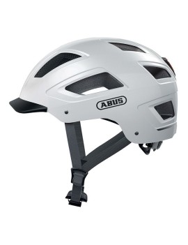 CASQUE VELO ADULTE ABUS URBAIN HYBAN 2.0 BLANC POLAIRE ECLAIRAGE INTEGRE TAILLE  M (52-58cm) REGLAGE MOLETTE