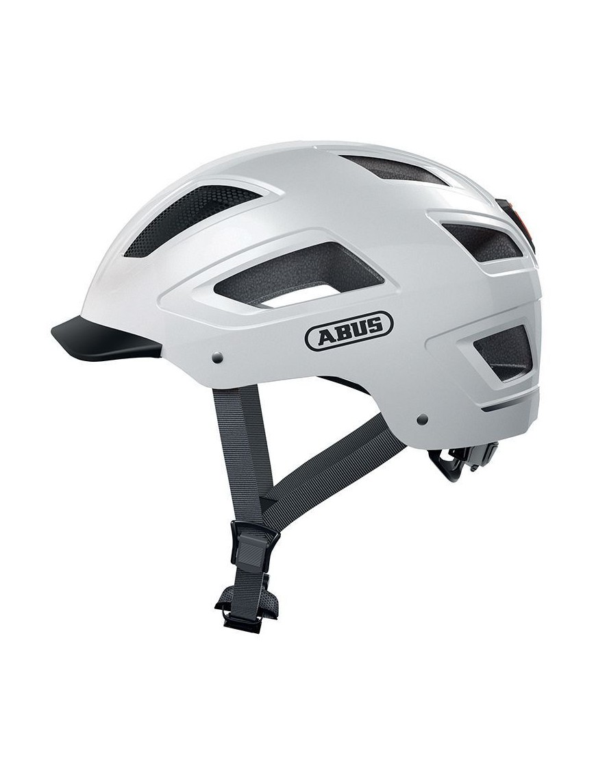 CASQUE VELO ADULTE ABUS URBAIN HYBAN 2.0 BLANC POLAIRE ECLAIRAGE INTEGRE TAILLE  M (52-58cm) REGLAGE MOLETTE