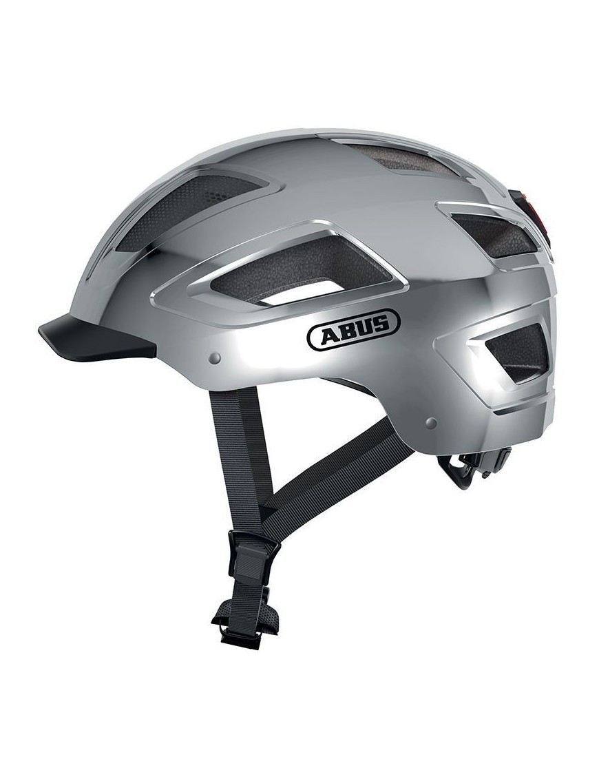 CASQUE VELO ADULTE ABUS URBAIN HYBAN 2.0 CHROME ECLAIRAGE INTEGRE TAILLE  M (52-58cm) REGLAGE MOLETTE