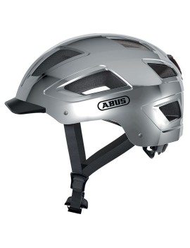 CASQUE VELO ADULTE ABUS URBAIN HYBAN 2.0 CHROME ECLAIRAGE INTEGRE TAILLE L (56-61cm) REGLAGE MOLETTE