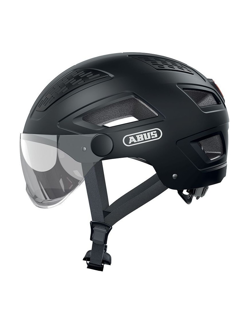 CASQUE VELO ADULTE ABUS URBAIN HYBAN 2.0 ACE VELOURS NOIR ECLAIRAGE INTEGRE TAILLE  M (52-58cm) REGLAGE MOLETTE