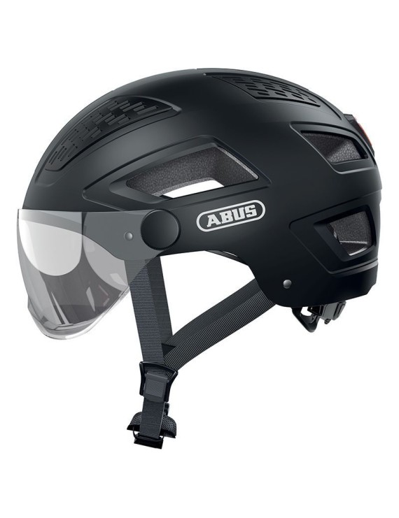 CASQUE VELO ADULTE ABUS URBAIN HYBAN 2.0 ACE VELOURS NOIR ECLAIRAGE INTEGRE TAILLE  M (52-58cm) REGLAGE MOLETTE