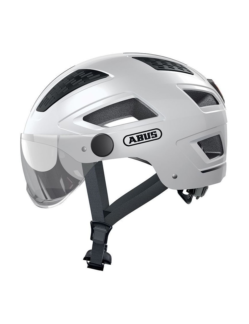 CASQUE VELO ADULTE ABUS URBAIN HYBAN 2.0 ACE BLANC POLAIRE ECLAIRAGE INTEGRE TAILLE  M (52-58cm) REGLAGE MOLETTE