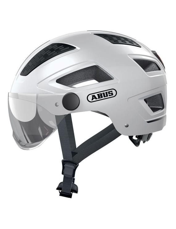 CASQUE VELO ADULTE ABUS URBAIN HYBAN 2.0 ACE BLANC POLAIRE ECLAIRAGE INTEGRE TAILLE  M (52-58cm) REGLAGE MOLETTE