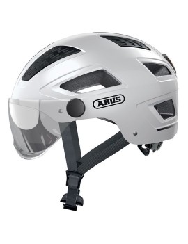 CASQUE VELO ADULTE ABUS URBAIN HYBAN 2.0 ACE BLANC POLAIRE ECLAIRAGE INTEGRE TAILLE L (56-61cm) REGLAGE MOLETTE