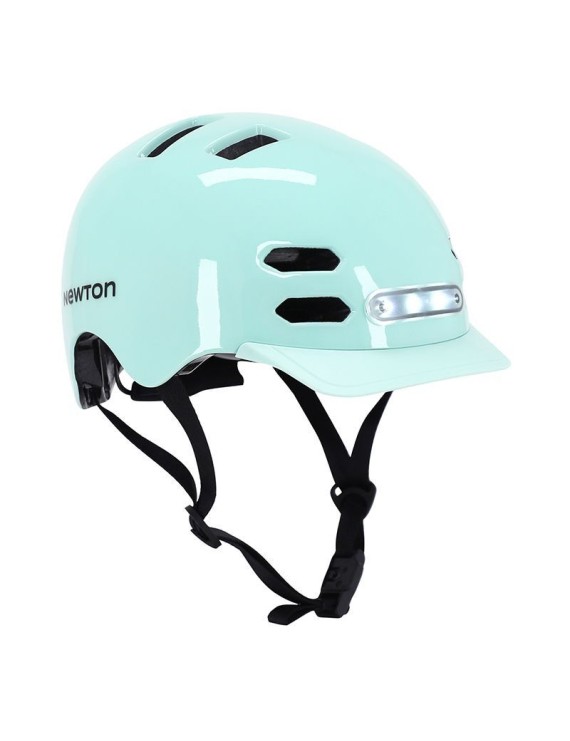 CASQUE VELO ADULTE NEWTON CITY V4 VERT PASTEL IN-MOLD AVEC ECLAIRAGE INTEGRE ET VISIERE ET LOCK TAILLE 55-58 (VENDU EN BOITE)