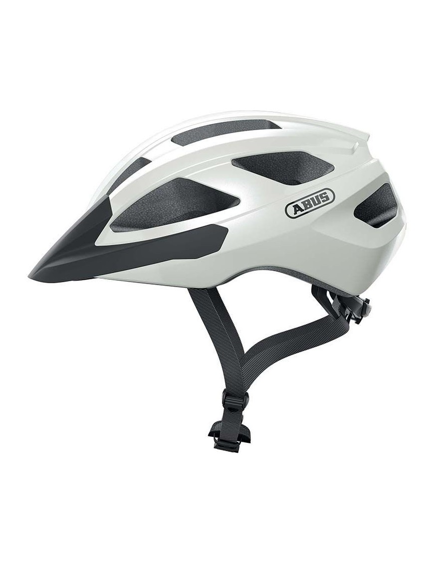CASQUE VELO ADULTE ABUS VTT MACATOR BLANC PERLE TAILLE   S (51-55cm) REGLAGE MOLETTE