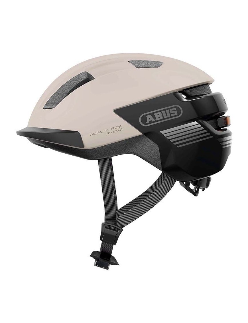 CASQUE VELO ADULTE ABUS URBAIN PURL-Y ACE CHAMPAGNE BEIGE ECLAIRAGE INTEGRE TAILLE L (57-61cm) REGLAGE MOLETTE (COMPATIBLE S-PE
