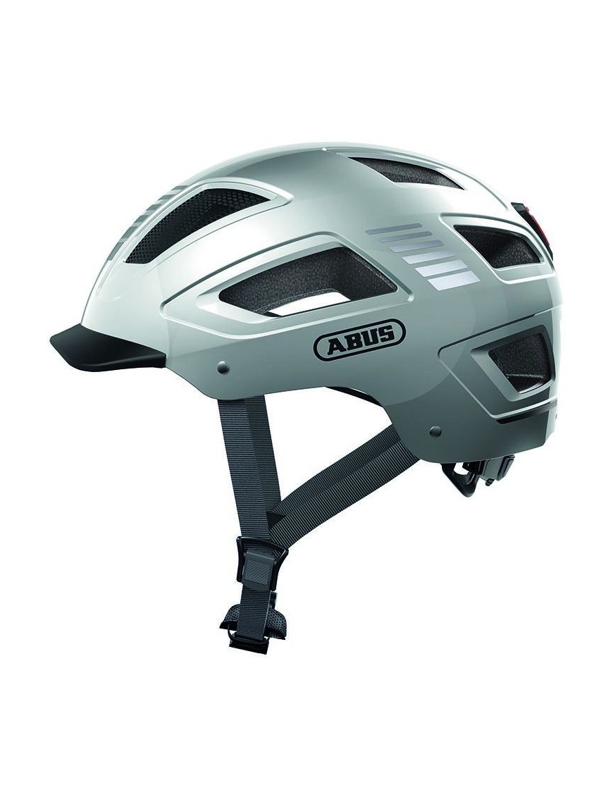 CASQUE VELO ADULTE ABUS URBAIN HYBAN 2.0 ARGENT ECLAIRAGE INTEGRE TAILLE  M (52-58cm) REGLAGE MOLETTE