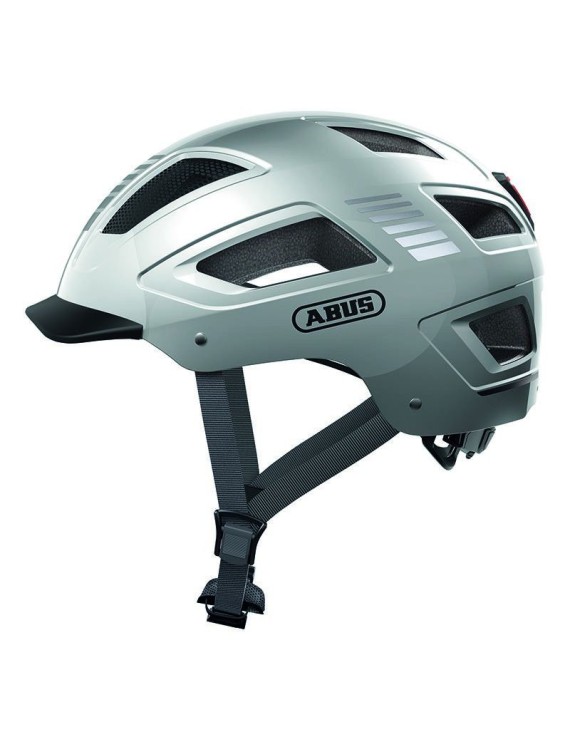 CASQUE VELO ADULTE ABUS URBAIN HYBAN 2.0 ARGENT ECLAIRAGE INTEGRE TAILLE  M (52-58cm) REGLAGE MOLETTE